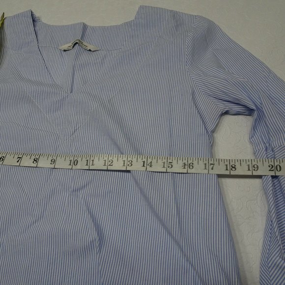 Zara Size XS Blue White Striped Shirt Bell Sleeves - Picture 3 of 10
